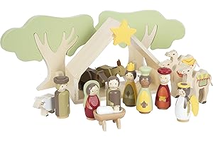 small foot Weihnachtskrippe aus Holz, 18-teiliges Spielset für Kinder, kindgerechte Weihnachtsdekoration mit Figuren und Tieren, 12356