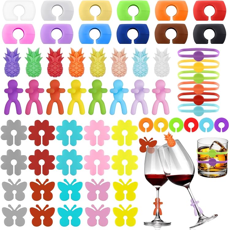 48 Marqueurs De Verre En Silicone Réutilisables - 12 Couleurs, Pour Identifier Les Verres à Vin, Tasses, Bouteilles En Fête
