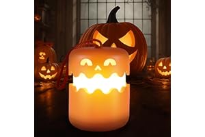 Xyxu Halloween Decorations Pumpkin Night Light, Rechargeable Cute Collapsible Pumpkin Lantern Light -1500mAh Dimmable Anti-Glare, Double-Sided Design with Lanyard Halloween Gift for Kids, Boys, Girls