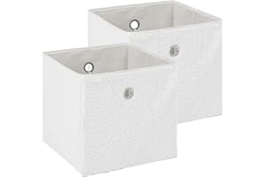 OHS Cube Storage Box Pack of 2 Teddy Boucle, Foldable Storage Cubes Set Home Bathroom Living Room Collapsible Storage for Toys Blankets Books Clothes, White