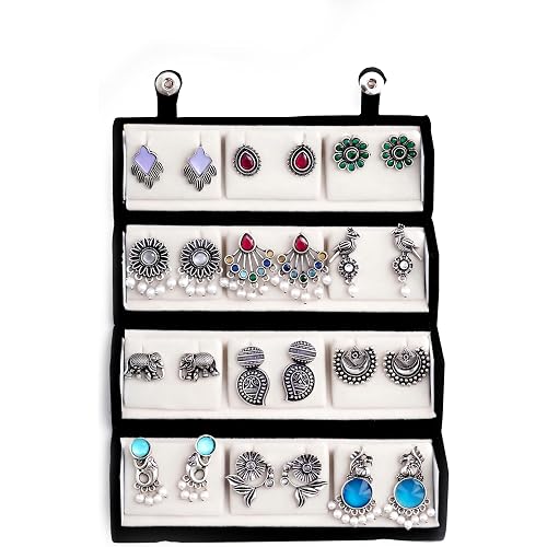 FUBS Oxidized Designer Stud Earrings Set of 12 with Folding Jewelry Box | Traditional & Modern Earring Set for Women & Girls