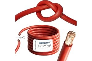 EBROM Cavo per batteria Hi-Flex (Hi Flex) 95 mm2 - al metro in rosso - molto flessibile - guaina in PVC (70 ± 5 Shore) - 100% rame OFC 95 mm² - come cavo di avviamento, cavo di ricarica o simili