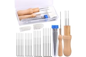 BENLAY Kit De Feutrage à L'aiguille 24 Pièces Avec Manche En Bois Pour Aiguille à Feutrer, Aiguilles à Feutrer Avec Doigts, Aiguilles Avec Poignées En Bois Pour Le Feutrage De La Laine