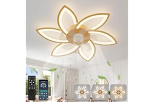 YUNLONG 78cm Ventilador de Techo con Luz y Mando a Distancia Led Lampara Ventilador Techo Silencioso Regulable Motor DC Reversible 6 Velocidades Ceiling Fan with Light para Dormitorio Cocina,Dorado