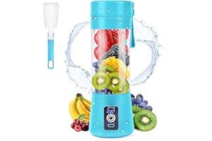 MIAOKE Mixeur portable pour smoothie, mixeur personnel avec 6 lames en 3D, presse-agrumes rechargeable par USB, pour maison, bureau, extérieur, Bleu