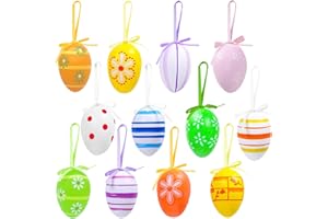 AVISKI 24 uova pasquali da appendere a forma, in plastica multicolore, decorazione per albero di Pasqua, uova dipinte a mano, decorazione fai da te con vari stili a strisce per decorazioni pasquali