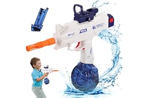HUMILUFT Electric Water Gun, 450+60CC One-Button Automatic Water Pistol with Rechargeable Battery for Adults Kids, 25-32FT Range Squirt Gun Pool Toy, Plastic Water Shooting Toy (Blue)