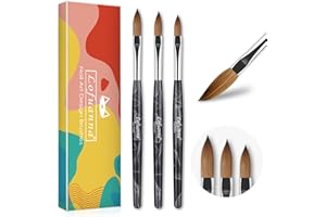 Lofuanna 3 Piezas Set de Pinceles para Uñas de Acrílico,Pinceles Profesionales para Polvo de Acrílico,Tamaño 10/12/14 Pinceles para Uñas de Acrílico para el Diseño de Uñas de Extensión