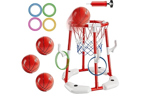 FARYODI Pool basketkorg, basketkorg för vuxna med 4 poolbollar och pump, flytande uppblåsbara basketspel, utomhusleksaker för pool, sommarfester för vuxna