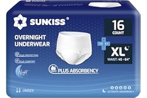 SUNKISS TrustPlus Culottes Adultes pour lncontinence, Culotte Absorbante pour Homme et Femme, Contrôle des Odeurs, Unisexe, Taille XL Nuit, 16 Unités