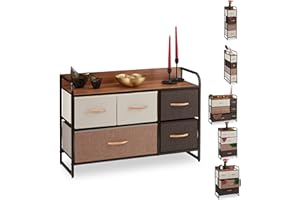 relaxdays Mobiletto con Cassetti, 5 Tiretti Pieghevoli in Tessuto, Ripiano, HLP 58 x 87,5 x 31,5 cm, Marrone