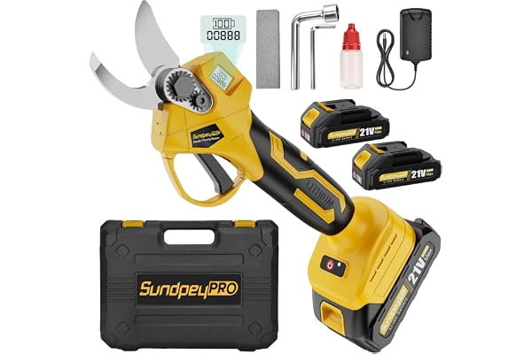 SundpeyPRO Sécateur éLectrique Sans Fil, Max 30mm Secateur Electrique avec 2 Batteries, Moteur Sans Balais, Écran LCD, Étui de Transport, Sécateur à Batterie pour Jardin Verger Branches D'Arbres Parcs