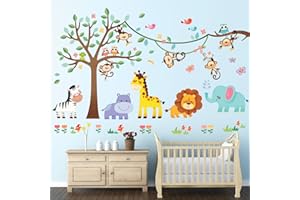 DECOWALL SG-2113 Foresta Animali Adesivi da Parete Albero Elefante Murali Decorazione per Camera Letto Asilo Nido Cameretta Soggiorno Bambini Murale Stickers