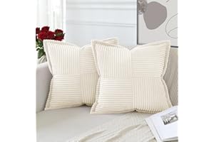 Artscope Lot de 2 Boho Housse de Coussin en Velours Côtelé Croisé Canapé Taie d'oreiller en Velours Douce pour Maison Salon Chambre Decorative Beige 45 x 45 cm