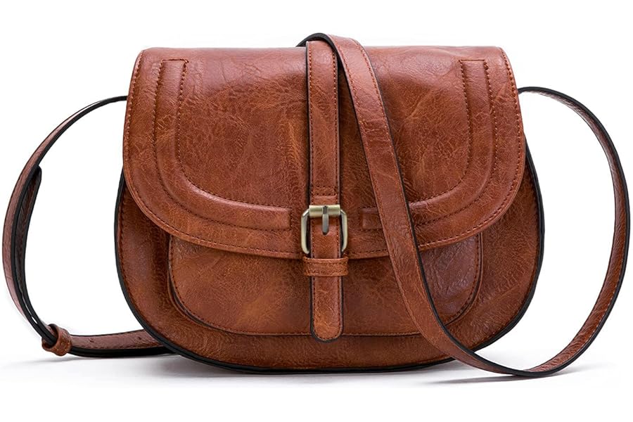 AFKOMST Crossbody Bag for Women Small Satchel and Shoulder Bag Vintage Saddle Handbags Vegan Leather