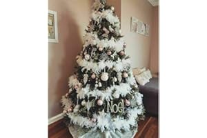 LMYDIDO 5PCS 2M Christmas Tree White Feather Garland Fluffy Boa, Strips White Feather Boa's for Xmas Tree Decoration Indoor or Outdoor