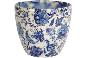 Ivyline Monza VBM1416 Übertopf, Keramik, Vintage, Blau, 15,5 cm, Creme/Rosa/Blau