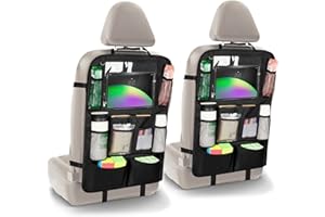 Pystuvo Car Seat Organiser, 2 Pack Car Organiser, Car Organiser Back Seat For Kids, Car Seat Organiser Kids, Car Accessories With 11 Inch Car Ipad Holder Back Seat, 9 Pockets, Toy Storage, Black