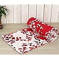 Trance Home Linen Pure Cotton Reversible Dohar Double Bed Size | AC Blanket | Soft Light-Weight Bed Blanket (84 x 88 inch, Red White Leaves, Pack of 1)