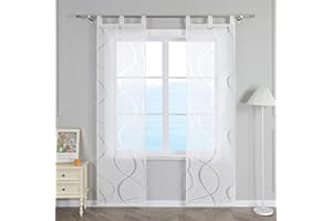 ESLIR Zasłony przesuwne z woalu, zasłony panelowe, zestaw 2 sztuk, zasłony przesuwne, zasłony do salonu, zasłony z pętelkami, przezroczyste zasłony, wypalane, białe, szer. x wys. 57 x 245 cm, 2 sztuki