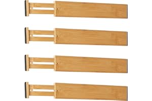 BEDECO Schubladentrenner aus natürlichem Bambus Schubladenteiler Verstellbar (43-56 cm), gefedert Schubladen Ordnungssystem Drawer Organizer für Küche, Badezimmer, Schlafzimmer, Kommode und Büro, 4er-Set