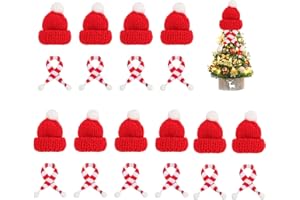 HBSFBH Mini Weihnachten Strickmütze, 20 Stück Mini Weihnachtsmütze und Schal Set, Weihnachts Weinflasche Topper Hut, Santa Puppen Hut, Mini Nikolausmütze, für Tischdeko, Weihnachtsfeiern (Rot)