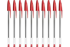 SOMCO - Pack Of 10 Red Biro Ballpoint Pens - Medium Tip - Premium Pen With Ergonomic Design