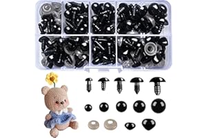 REALJOY Safety Eyes for Crochet Toys, 240Pcs Plastic Safety Eyes and Noses for Animal Soft Toy Making, Black Toy Safety Eyes Doll Eyes Crochet Eyes with Backings for Amigurumi Crafting 6mm/8mm/9mm/10mm/12mm