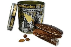 ‎FRAUNHOLZ ELISENLEBKUCHEN Lebkuchen - original Nürnberger Mandel Elisen-Lebkuchen - 45% Nussanteil - handgefertigte Qualität - prämierte Meisterhändler-Manufaktur (Dose Klassisch - Inhalt: Lebkuchen gemischt - 380 Gramm)