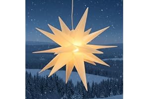 ‎GURU SHOP GURU SHOP 3D Außenstern Kaspar, Weihnachtsstern, Faltstern mit 18 Spitzen Incl. 7 m Kabel & LED Leuchtmittel - Ø 55 cm Trafo Weiß