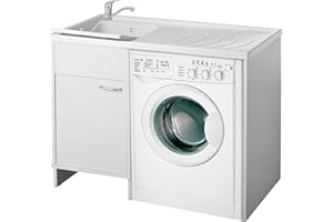 Negrari Coprilavatrice con Lavatoio in Resina, Reversibile, Vasca resistente agli acidi di uso comune, Resistente all'umidità, Kit di scarico incluso, Interno e Esterno, Bianco