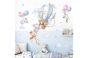 wondever Pegatinas de Pared Globos Aerostáticos Grande Animales Adhesivos Pared Decorativos Globos Elefante Oso Zorro Nubes Vinilos Pared para Habitación Infantiles Niños Bebés Guardería