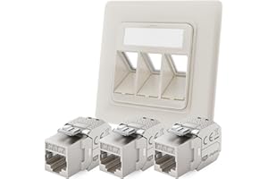 hb-digital 3-portowe gniazdo sieciowe CAT 7 podtynkowe RAL9010 + 3X CAT 7 Keystone RJ45 moduł LAN Ethernet Keystone puszka gniazdo do montażu dla CAT 5e CAT 6 CAT 6a maks. 10 Gbit/s STP - czysta biel