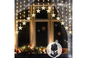 SALCAR Kurtyna świetlna LED, 3 m, 222 diody LED z 16 gwiazdami, łańcuch świetlny LED, dekoracja okienna, gwiazda z timerem, oświetlenie bożonarodzeniowe na Boże Narodzenie, balkon, imprezę, wesele –