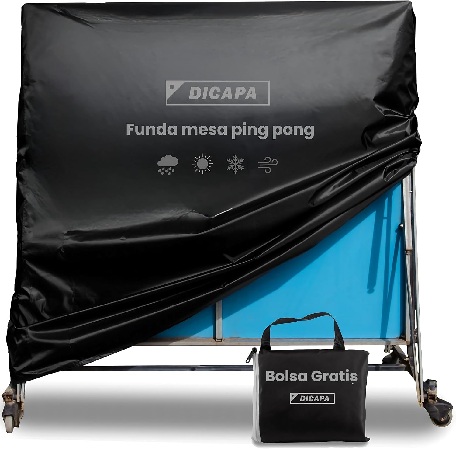 DICAPA Funda Mesa Ping Pong Exterior, Funda Protectora para Mesa Ping Pong Plegable de 165x70x165 cm, Funda Mesa ping pong Impermeable y Resistente (Negro)