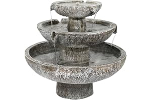 Primrose 42cm Solar Powered Stone Effect Hatfield Cascading 3 Tier Water Fountain Outdoor Patio Modern Feature