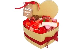 ONZA DULCE Y SALADO SWEET & SALTED Onza Caja de chucherías, gominolas y chocolates originales para regalar. Cesta con forma de corazón rellena de un surtido de dulces. 1 KG de chuches.