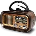 Poste Radio Vintage, AM/FM/SW Radio Portable Rechargeable, Transistor Radio Bluetooth avec Panneau Solaire, Compatible USB/TF - TV Son Photo