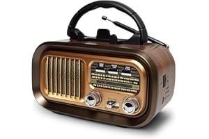 BLIMYSWE Radio Portatil Pequeña, Am/FM/SW Transistores Radio Vintage, Radio Bluetooth Retro Alimentada por Baterías Recargables de 1200mAh o Pilas D, Radio FM Soporta USB/Tarjeta TF/TWS