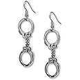Double Handcuff Dangle Earrings Silver Finish Pewter