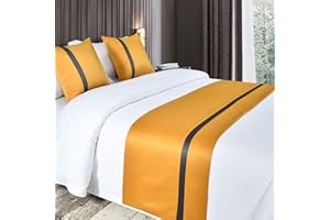 QRGMKL Silky Soft Bed Runners Solid Color Bed Scarf Bed Runner for Foot of Bed Contrast Color Bedspread Hotel Bedding Protector-Gold||180X50cm for 1.2m Bed