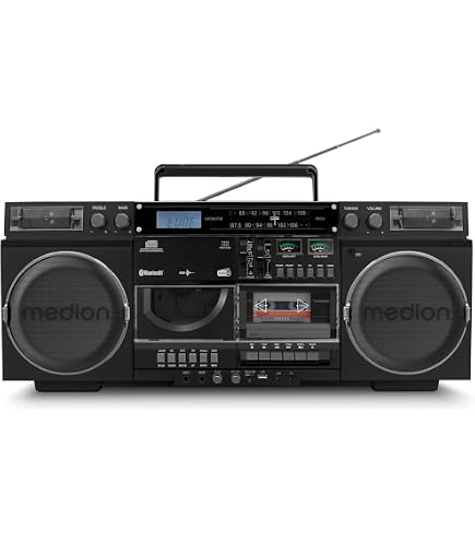 Lettore Stereo Cassette Portatile Discorama - Anni 80 Vintage, Con Radio AM/FM/SW, Bluetooth, USB/SD, Colore Rosso