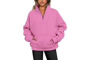 Jhsnjnr Pullover Damen Half Zip Sweatjacke mit Fleece Gefüttert Herbst Reissverschluss Stehkragen Oversized Sweatshirt ohne Kapuze