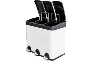 Amig - Trippel pedalbehållare 45 liter - 3 uttagbara fack à 15 liter - Köksåtervinningsbehållare - Stål - 60 x 37 x 49 cm