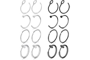 Mayhoop 12 Pezzi Finti Piercing Naso Piercing Naso 20G 8mm Acciaio Inossidabile Piercing Labbro Finto Piercing Labbro Clip per Naso Labbro Donne Uomini