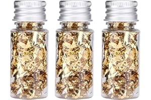 EZRANOVA Lot de 3 feuilles d'or Edible, feuille d'or pour gâteaux, décorations de gâteau dorées, flocons dorés pour ongles, bricolage, maquillage, décoration de cuisine, dessert, steak