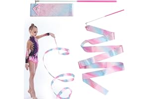 NAZAZ Kit di 2 Nastro Ginnastica Ritmica Bambina, Nastro Danza Ritmica Bambina, Lunghezza 2 Metri, Colore Rosa con Maniglie - Perfetti per Allenamenti e Spettacoli