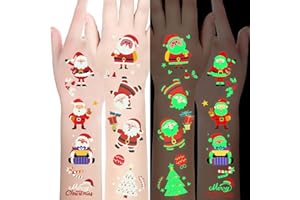 CHAWONER Luminous Weihnachts Temporäre Tattoos für Kinder-240 Stücke Weihnachts Tattoos für Jungen und Mädchen, Weihnachts Aufkleber Weihnachtsfeier Bevorzugung für Kinder Geschenke 16 Blätter