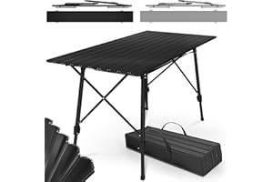 ‎MIADOMODO MIADOMODO® Campingtisch -Klappbar, Höhenverstellbar, 90x45cm, aus Aluminium, mit Tragetasche, Stauraum, Leicht, Outdoor/Indoor, Schwarz/Silber - Klapptisch, Gartentisch, Falttisch (Schwarz)