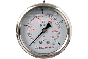 TC Technic Manometro Glicerina 0-16 Bar 63 mm 230 PSI 1/4" Indicatore di Pressione